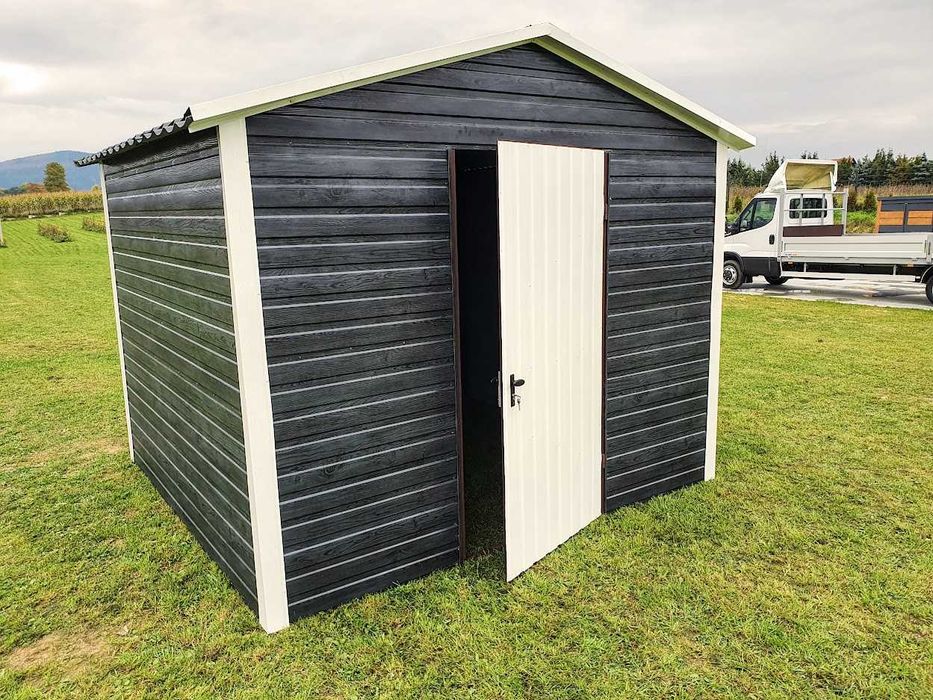 Metalowy domek ogrodowy, altanka 3x3 - kolor antracyt drewnopodobny