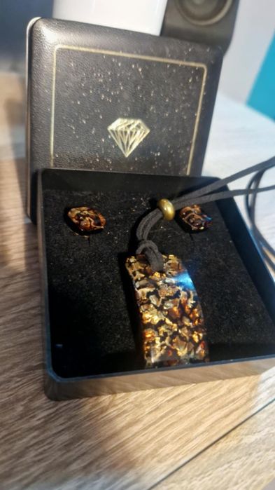 Komplet Naszyjnk+kolczyki Vetro Di Murano Kobalt na Rzemyku !! Piekne