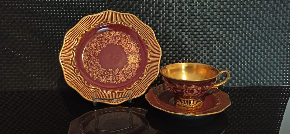 Porcelana malowana ręcznie TRIO złocone Przepiękne