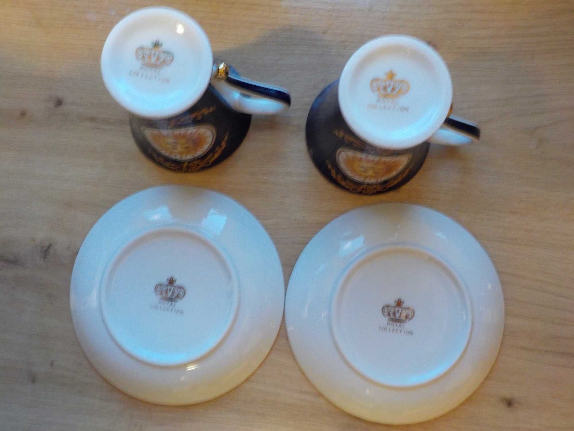 dwie filiżanki porcelanowe " royal colection / kobalt król słońce