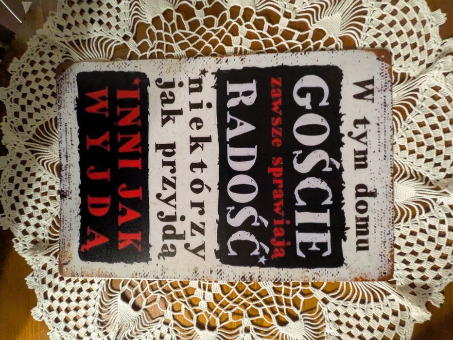 Tabliczka z żartobliwym napisem, metalowa nowa