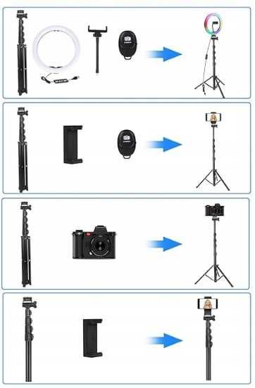 MICCYE Lampa pierścieniowa LED RGB 180cm statyw uchwyt selfie TikTok
