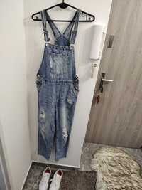 Jeansowe powydzierane boyfriendy na szelkach XS/S H&M