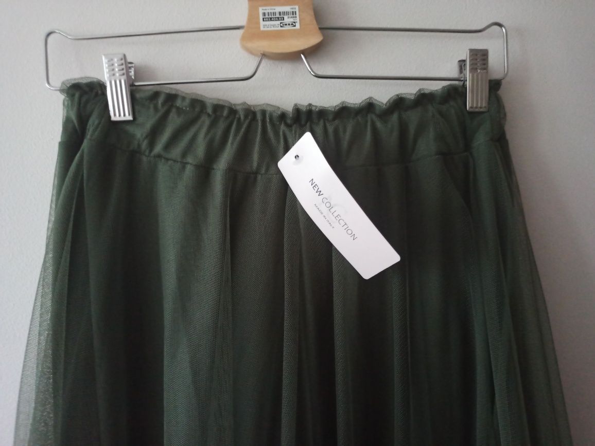 NOWA!!! Spódnica tiulowa maxi khaki/oliwka r. uniwersalny