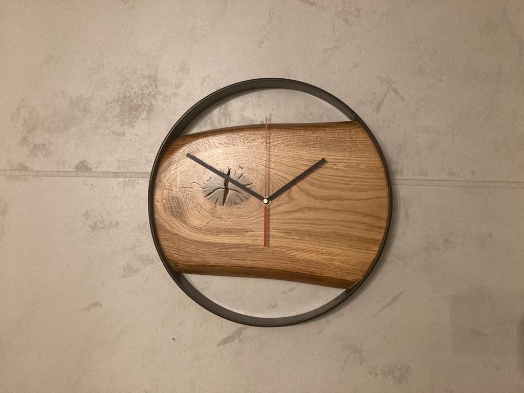 ZEGAR LOFTOWY dębowy stal i drewno dąb handmade