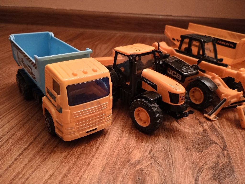 Zestaw pojazdów traktor ciężarówka straż pożarna auto z klockami