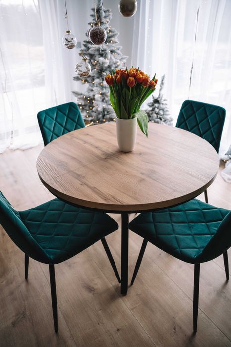 Stół rozkładany okrągły złoty craft fi100 + 4x50 nogi metalowe Y loft