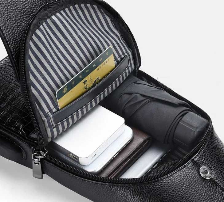 Чоловіча черная коричневая сумка бананка барсетка ранец з крокодилом