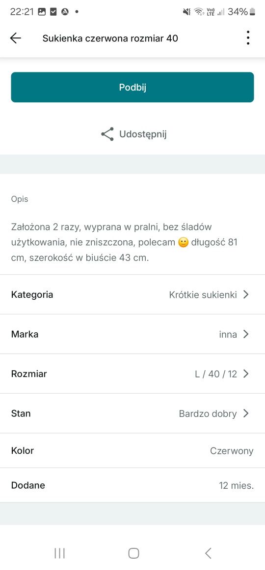 Sukienka czerwona r.40