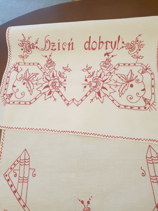 Oryginalna ręcznie haftowana makatka z lat 50.