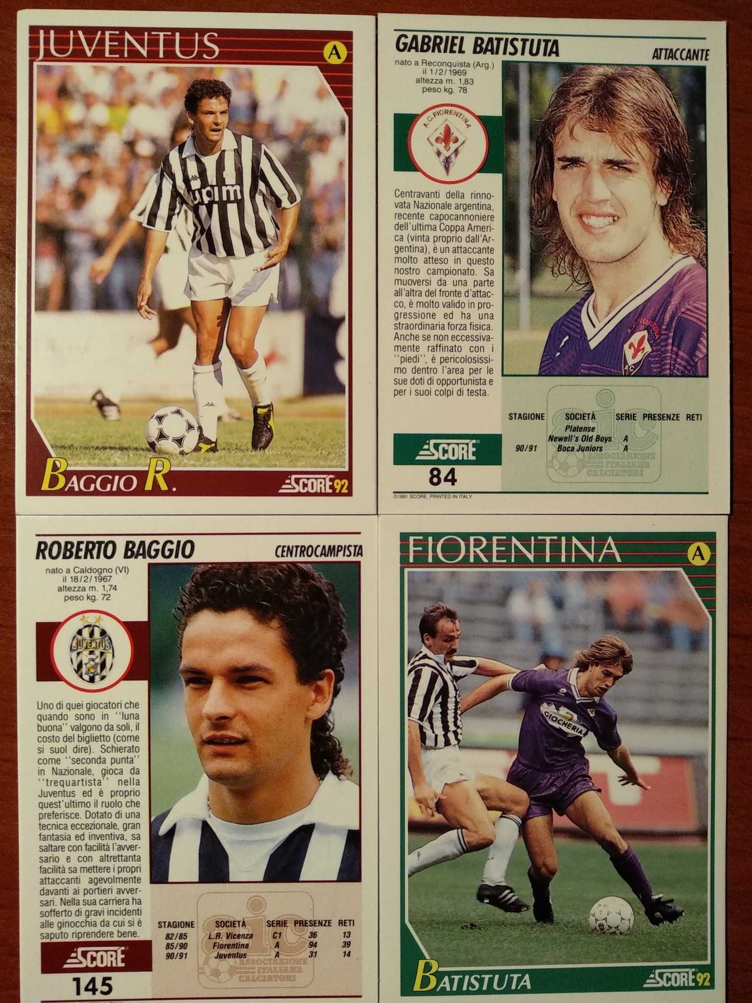 Score 92 Cartas Futebol 1991/1992 Italia Serie A Soccer Trading Cards