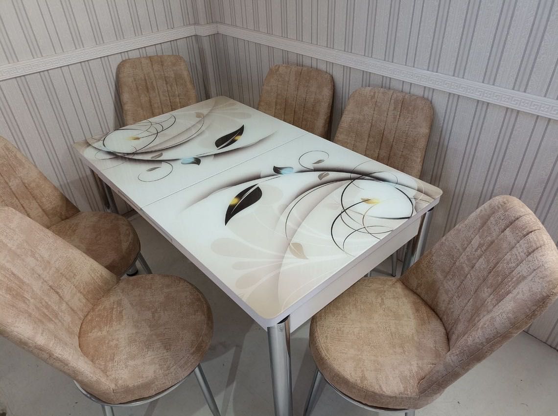 Стіл зі стільцями обідній скляний Кухонный обеденный стол и стулья