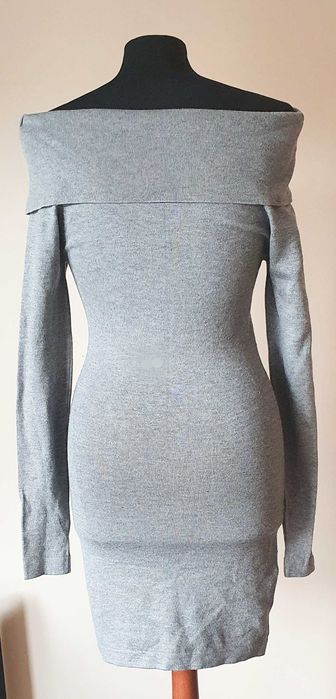 Quiz świetna szara midi sukienka sweterkowa odkryte ramiona s