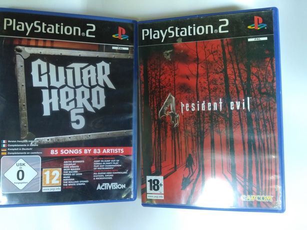 Jogos PlayStation resident evil e guitar hero e NBA e caixas