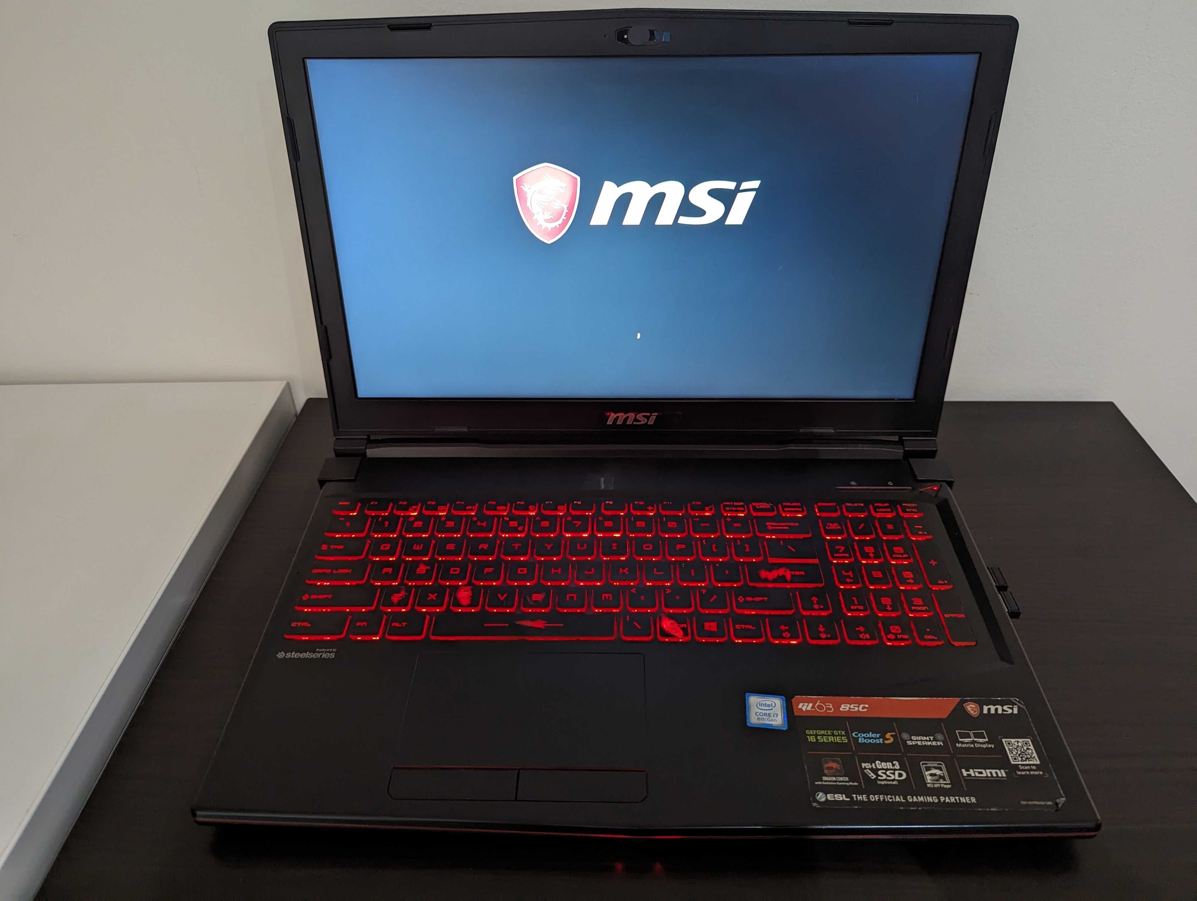 Laptop MSI GL63 8SC i7-8750H/8GB/256+1TB GTX1650 15,6" Cali stan BDB