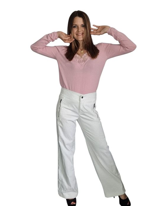 Białe spodnie marc cain n3 m 38 szerokie