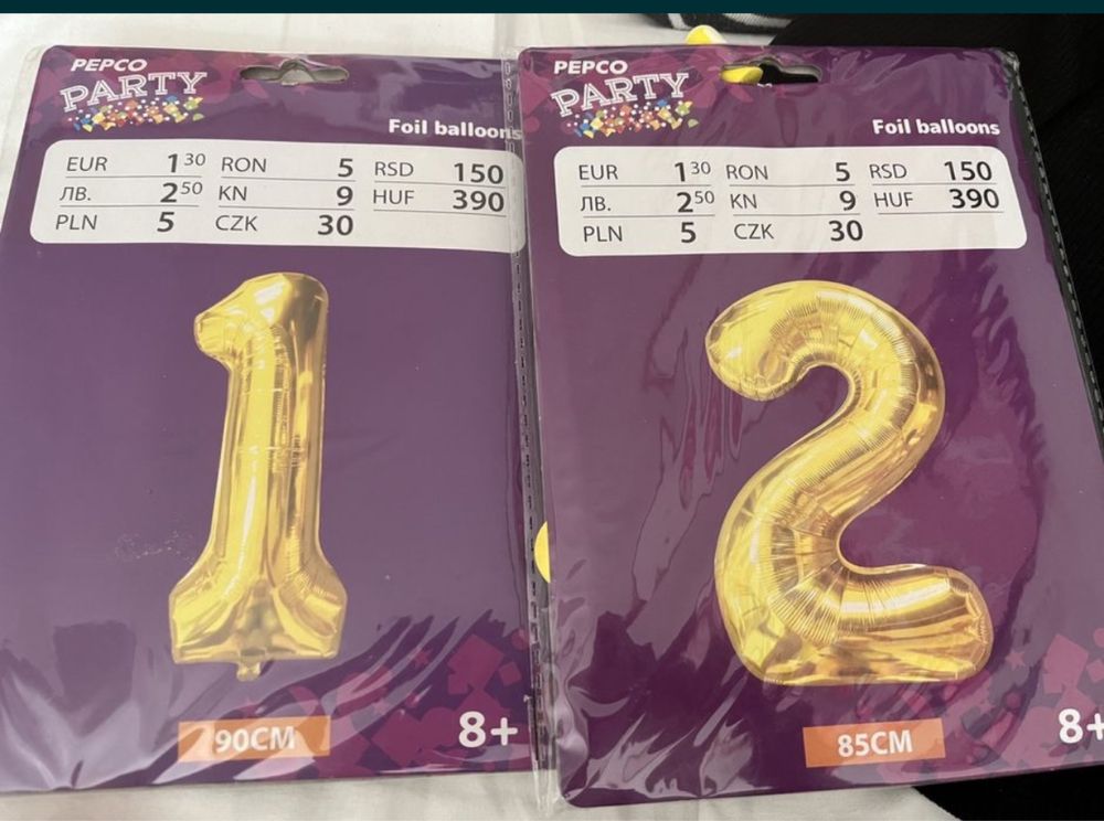 Balony pepco złote cyfry 1 2 urodziny