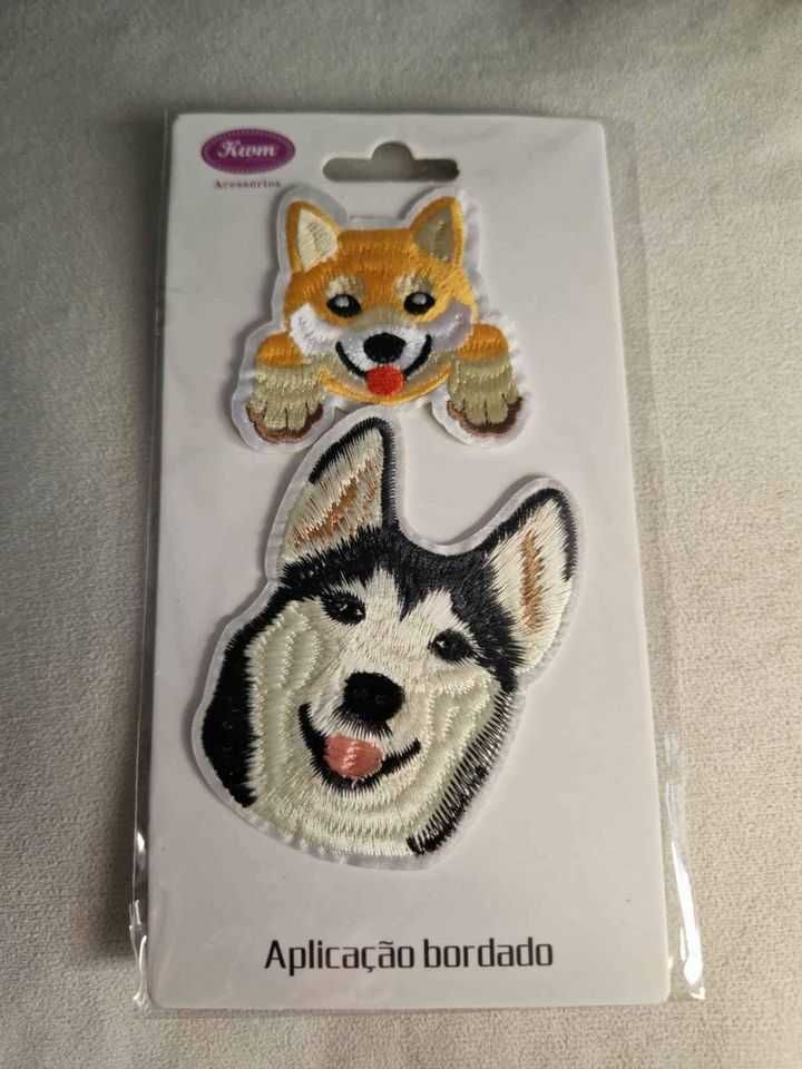 Emblemas para roupa ou traje com Shiba inu husky golden ou borboletas