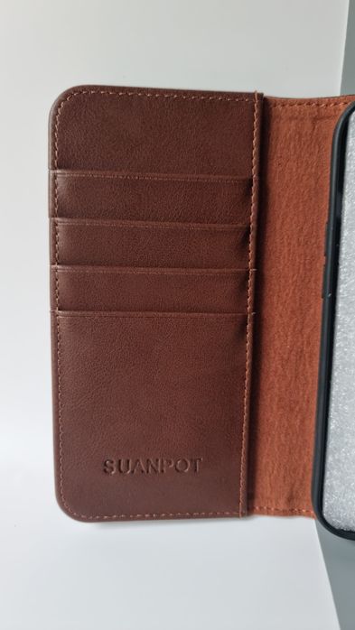 ETUI do IPhone 14 Pro SAUNPOT z klapka EKO skórą case portfel