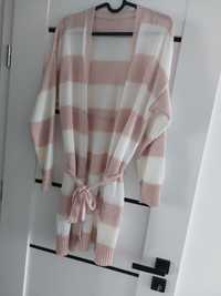 Biało różowy sweterek kardigan