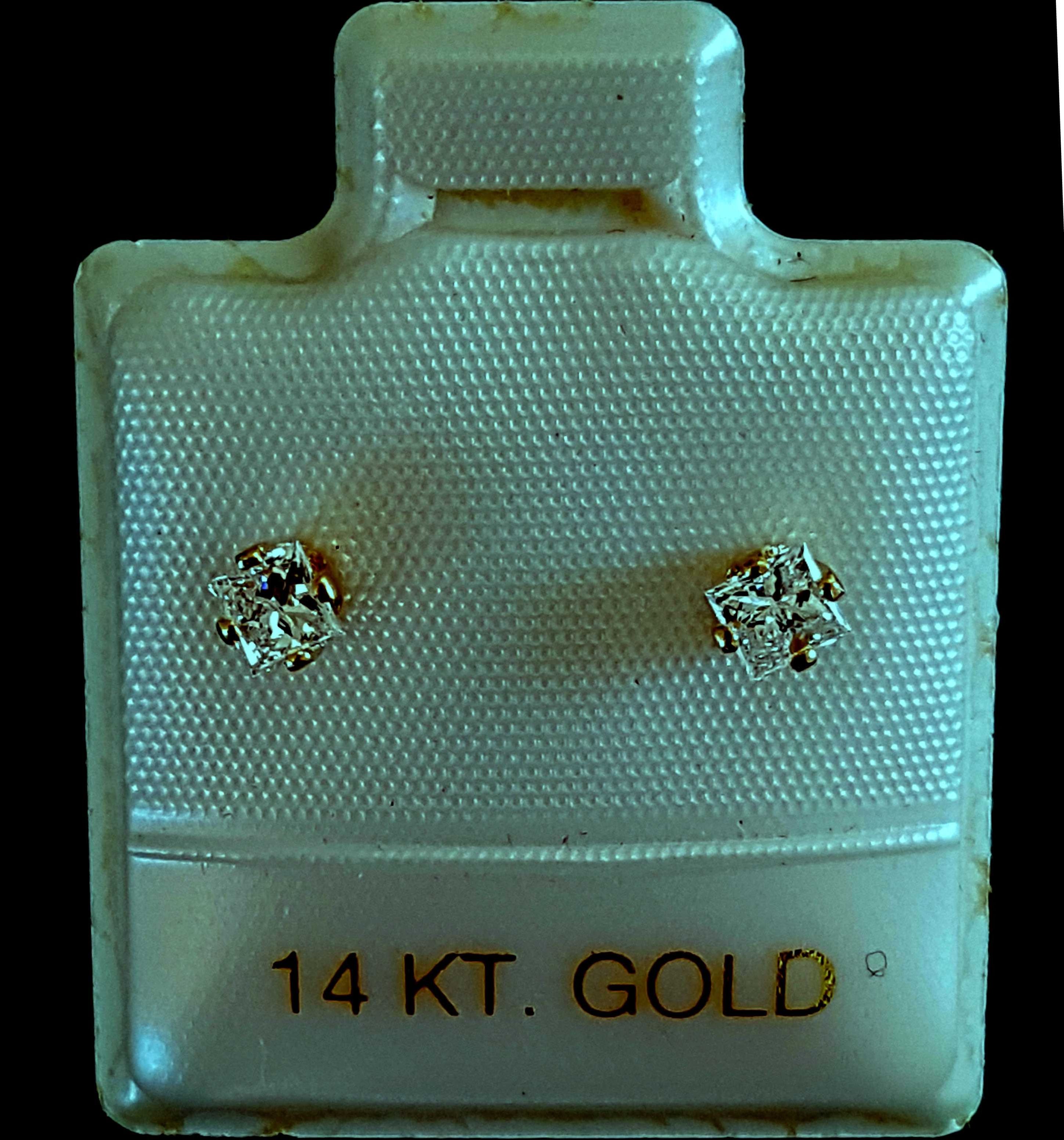 Złote 585 kolczyki sztyfty prawdziwe Princess diamenty 0.26ct PROMOCJA