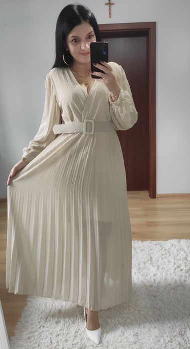 Sukienka długa maxi plisowany dół wesele komunia chrzciny