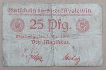 Mysłowice Myslowitz 25 fenigów 1 Maj 1917 RZADKOŚĆ !! !! !! notgeld
