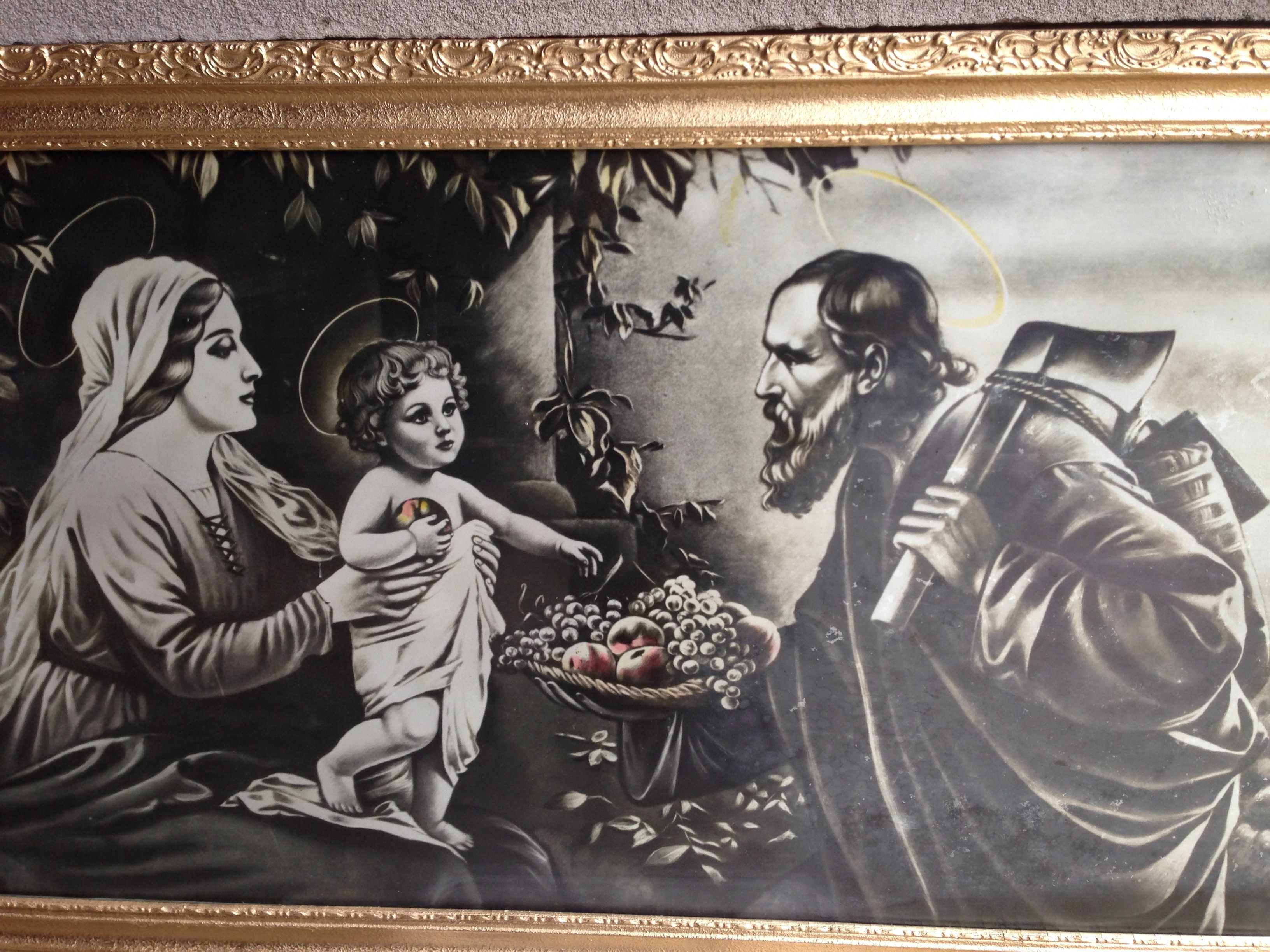 Obraz religijny Święta Rodzina, duży z lat PRL.