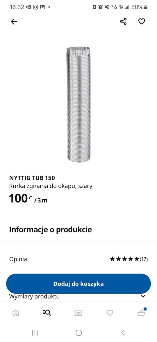Rura Nyttig do okapu 150mm Ikea