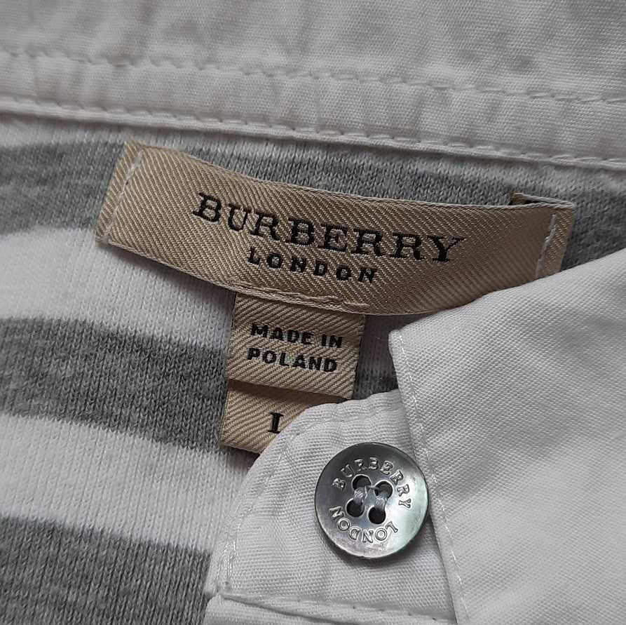 Burberry Oryginał haft Logo Bawełna koszulka biała szara bluzka L