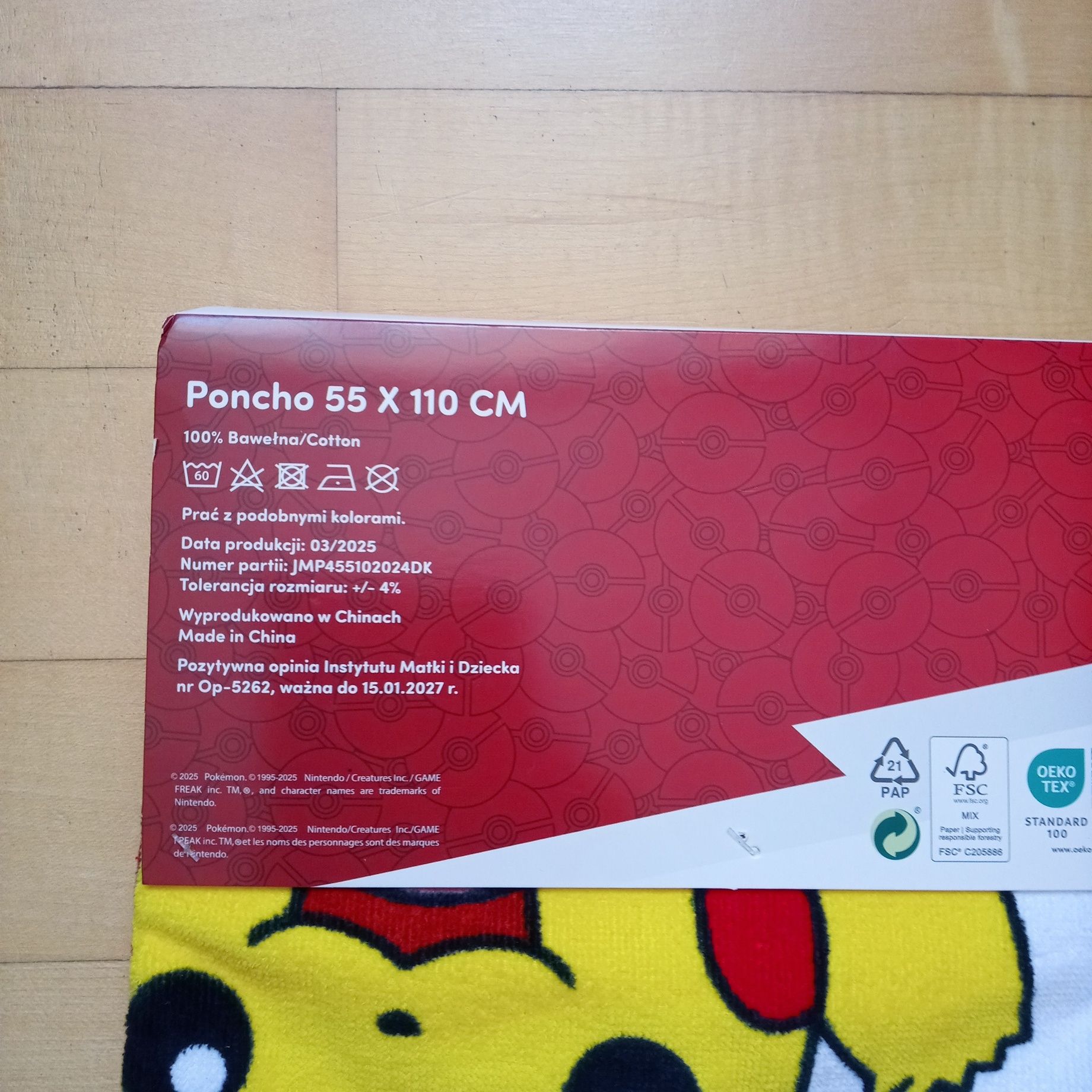 Recznik poncho Pokemon roz 55x110