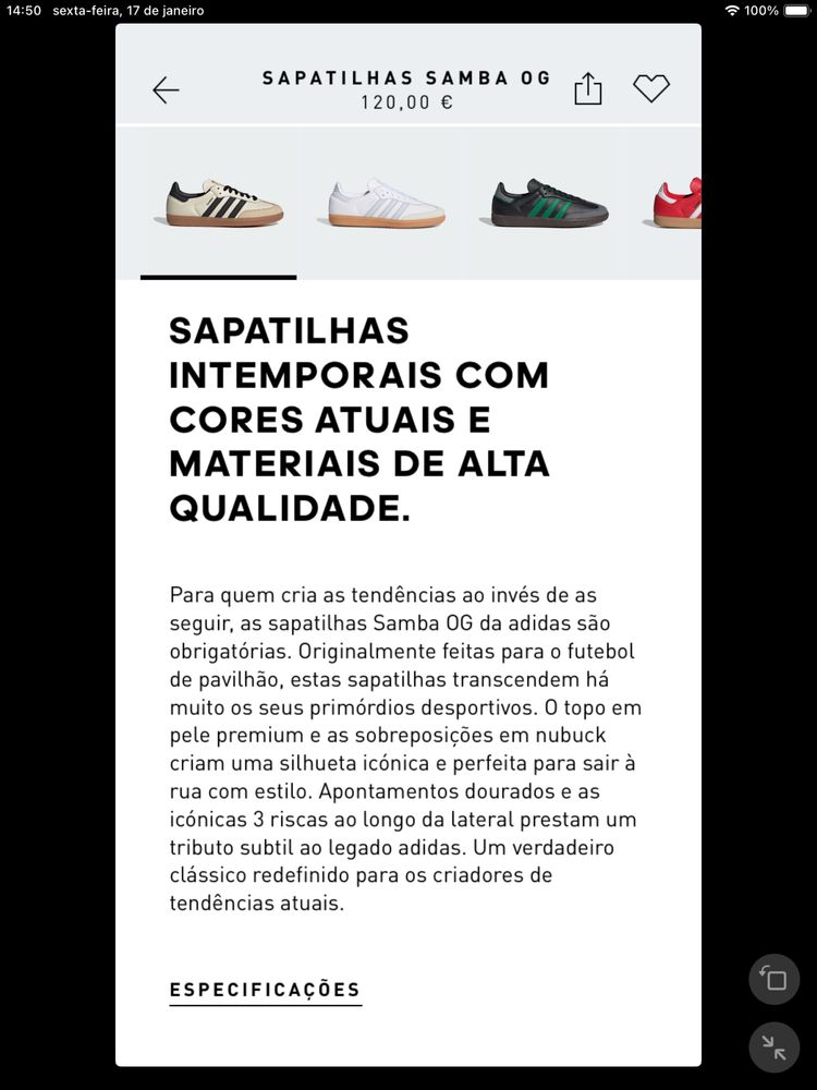 Adidas samba em pee cor areia