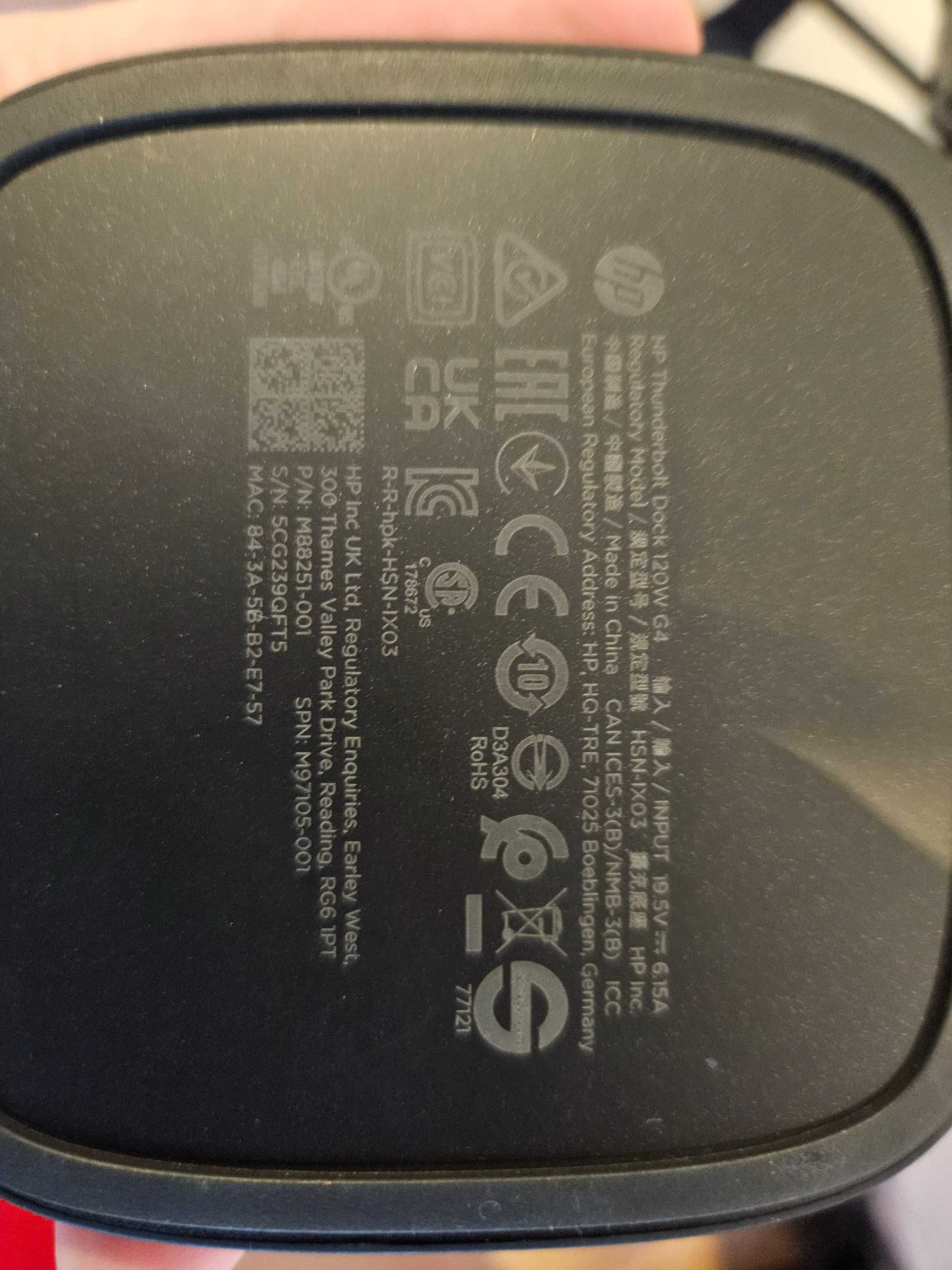 Stacja dokująca HP Thunderbolt 120W G4 wraz z oryginalnym zasilaczem