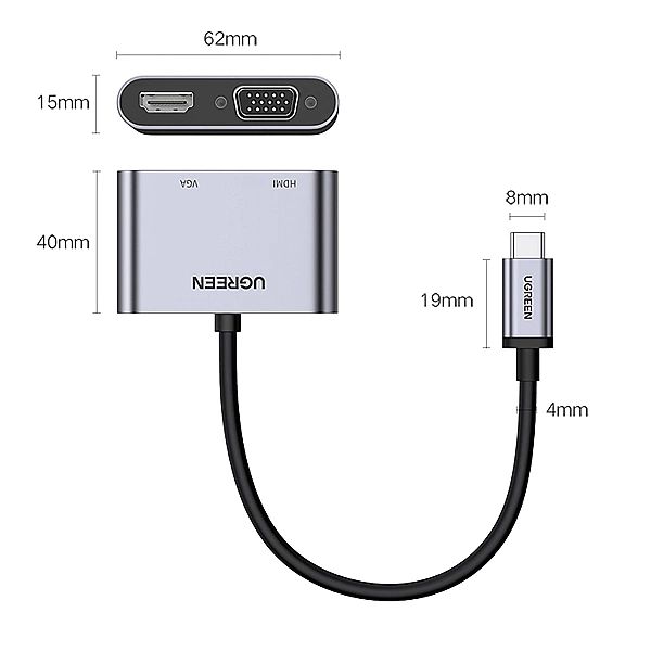 Adapter Ugreen CM162, 50505 USB-C - HDMI / VGA / USB-A 3.0 / USB-C PD