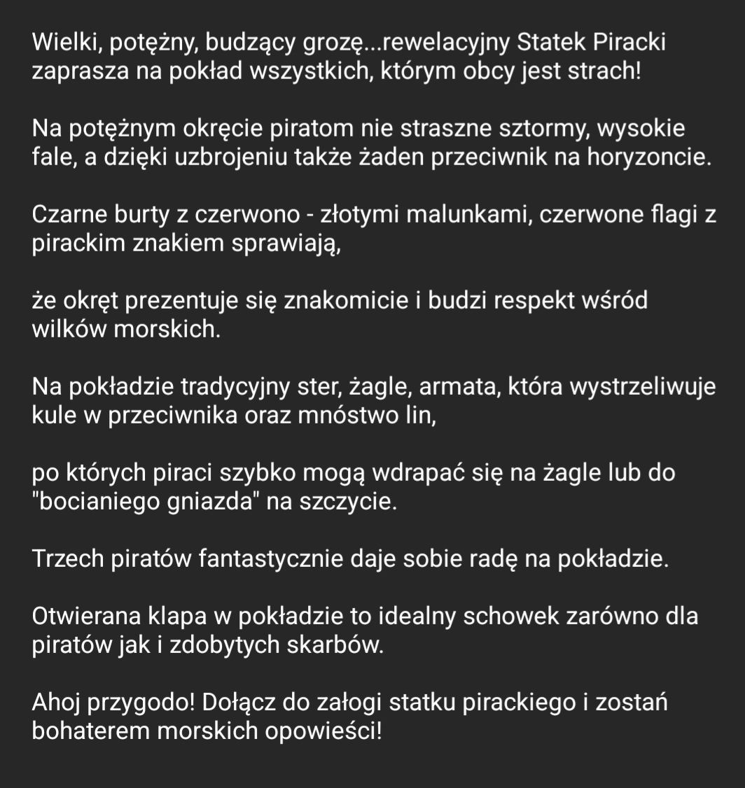 Mega statek piracki Playmobil na kółkach ruchome elementy