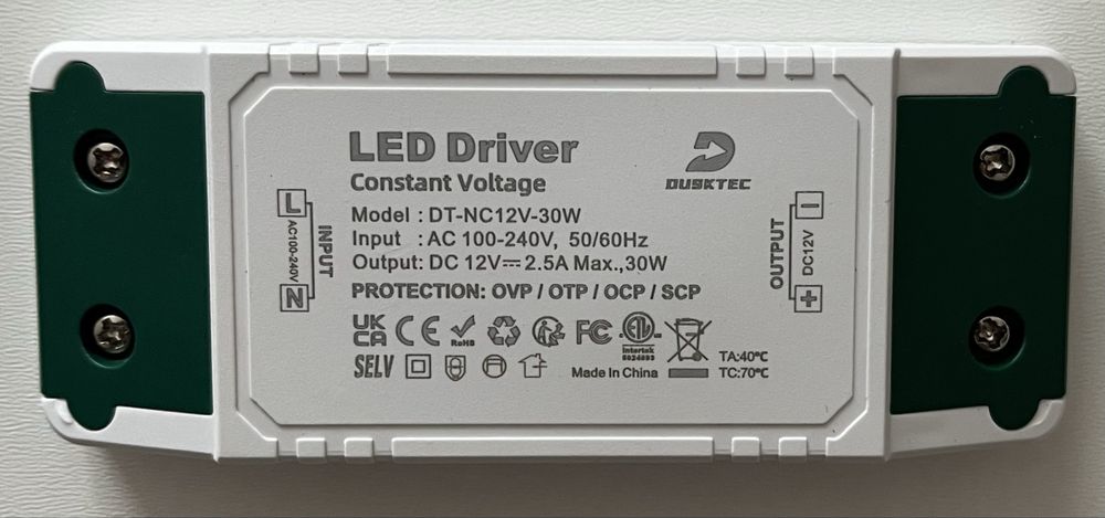 Zasilacz LED DUSKTEC 230V na 12V 30W IP44 do taśm i żarówek