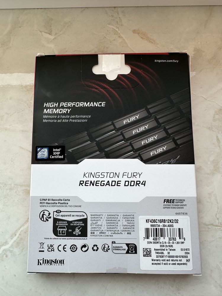 Оперативна памятьОЗП Kingston DDR4 32GB (2x16GB) 3600Mhz FURY Renegade