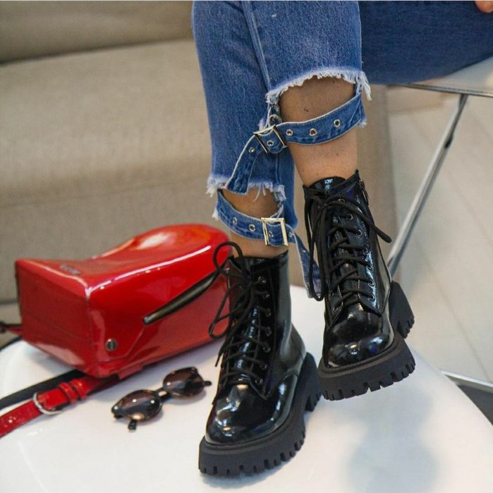Лаковані шкіряні черевики (лаковые кожаные ботинки боты берц