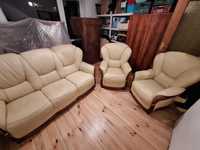 sofa + 2 fotele z białej skóry włoskie meble