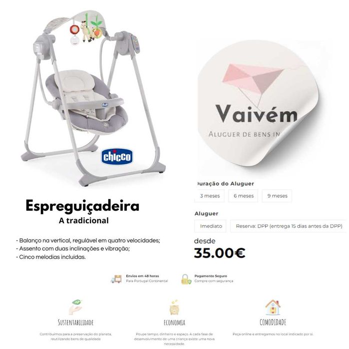 Aluguer de Puericultura: CHICCO/ CYBEX/ ERGOBABY/ 4MOMS / BABYBJORN