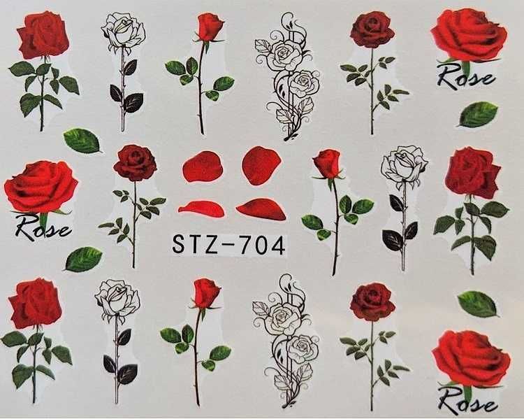 stz704 naklejki wodne na paznokcie kolorowe kwiaty