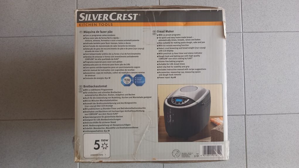 Máquina de fazer pão SilverCrest – nova com 12 programas