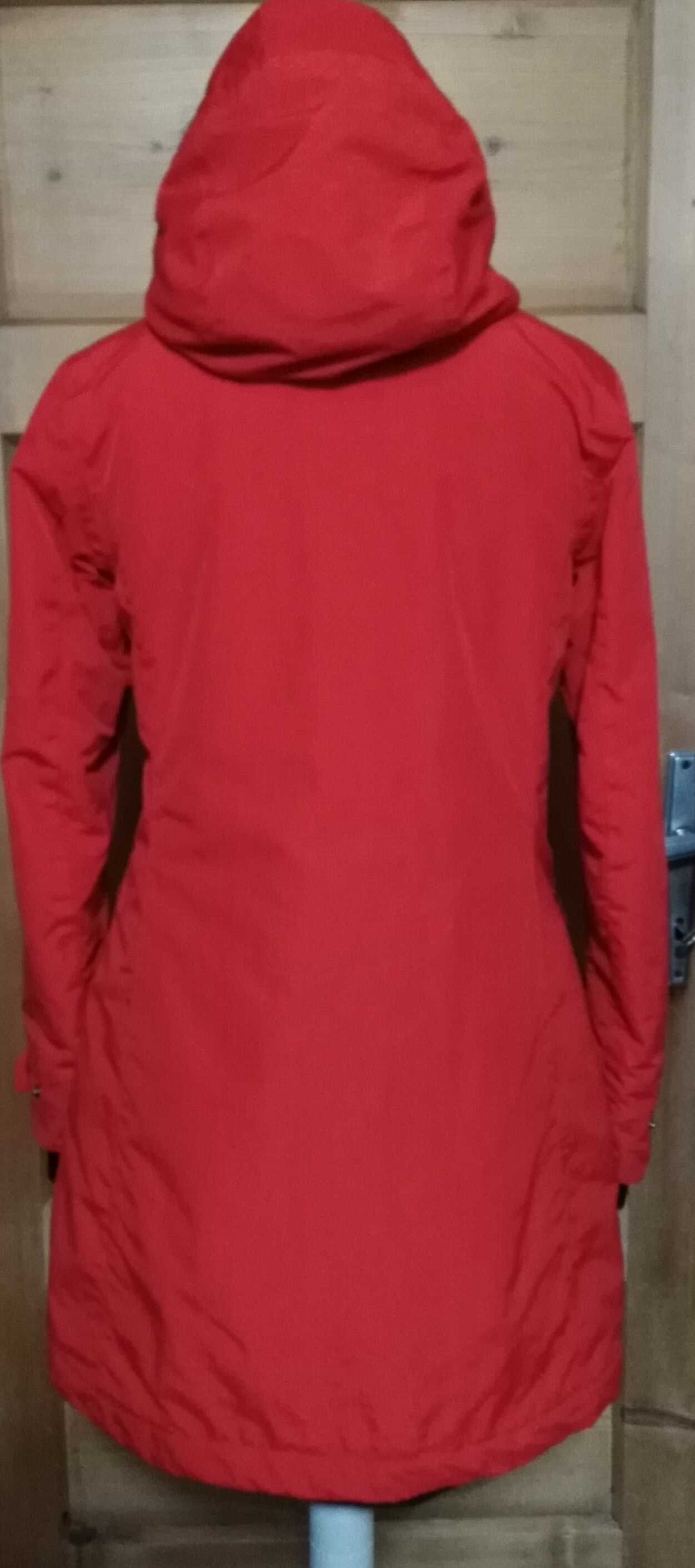 TRETORN parka/płaszcz lekko ocieplany czerwony kaptur kieszenie r.36 S
