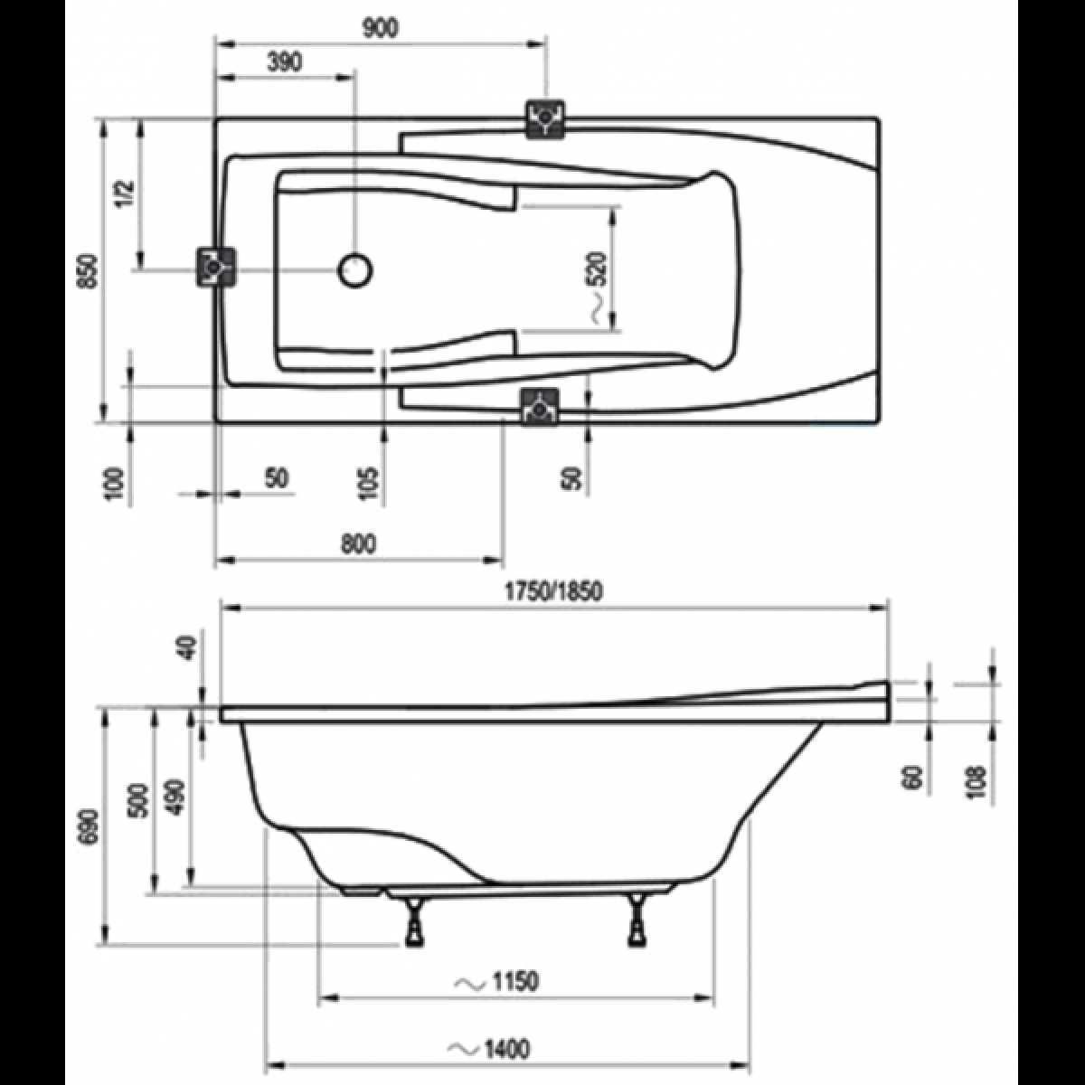 Продам Акриловую ванну Ravak You 175x85 с боковой панелью для ванны
