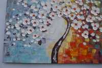 obraz na płótnie do salonu kwitnące drzewo ręcznie malowany