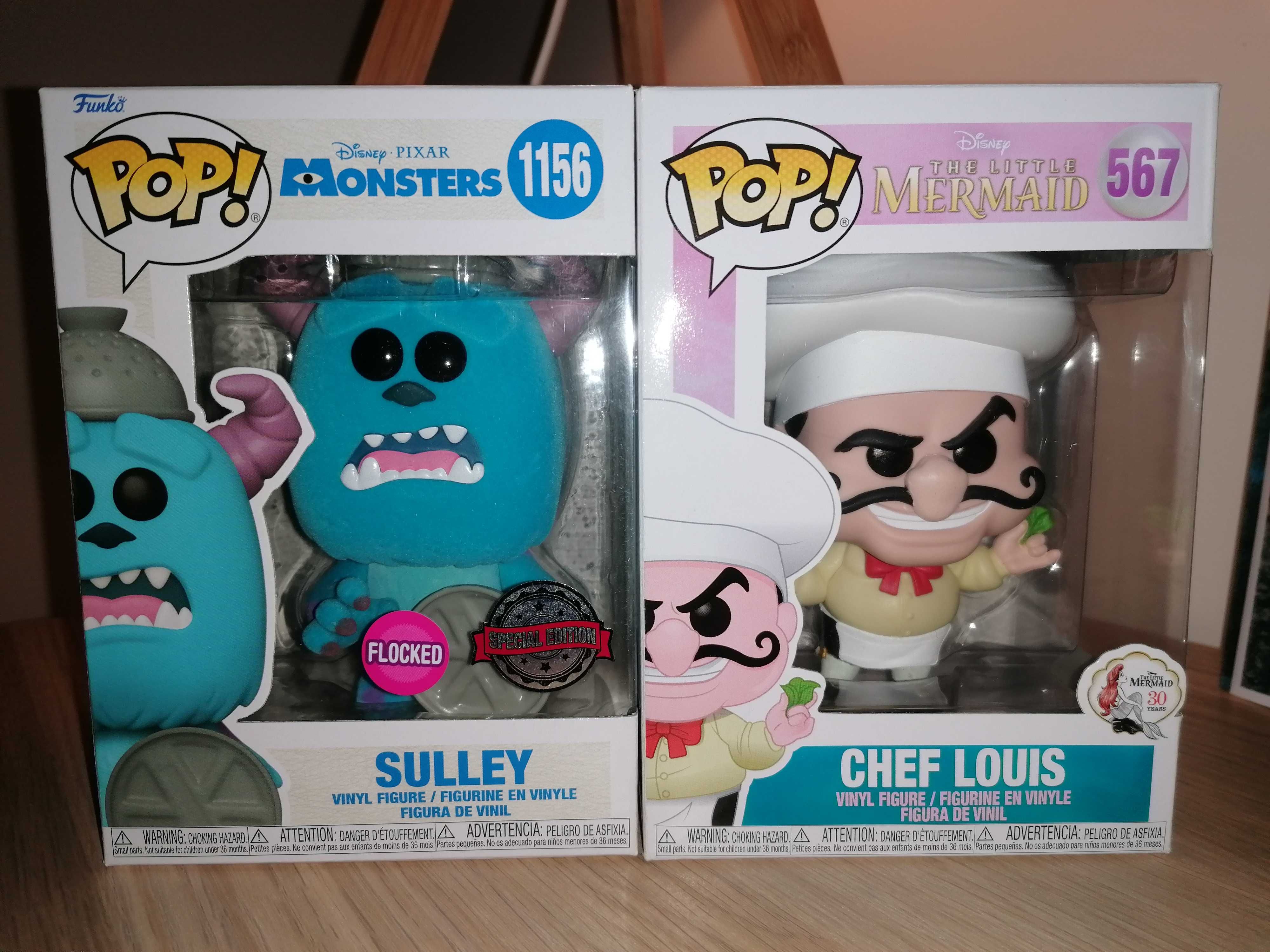 Funko pop Disney Sulley Flocked - Monsters e Chef Louis little mermaid