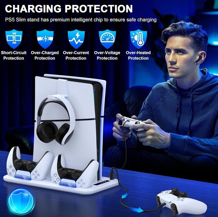 Stojak na PS5 Slim, stojak na PS5 z 3-stopniowym chłodzeniem wentylato