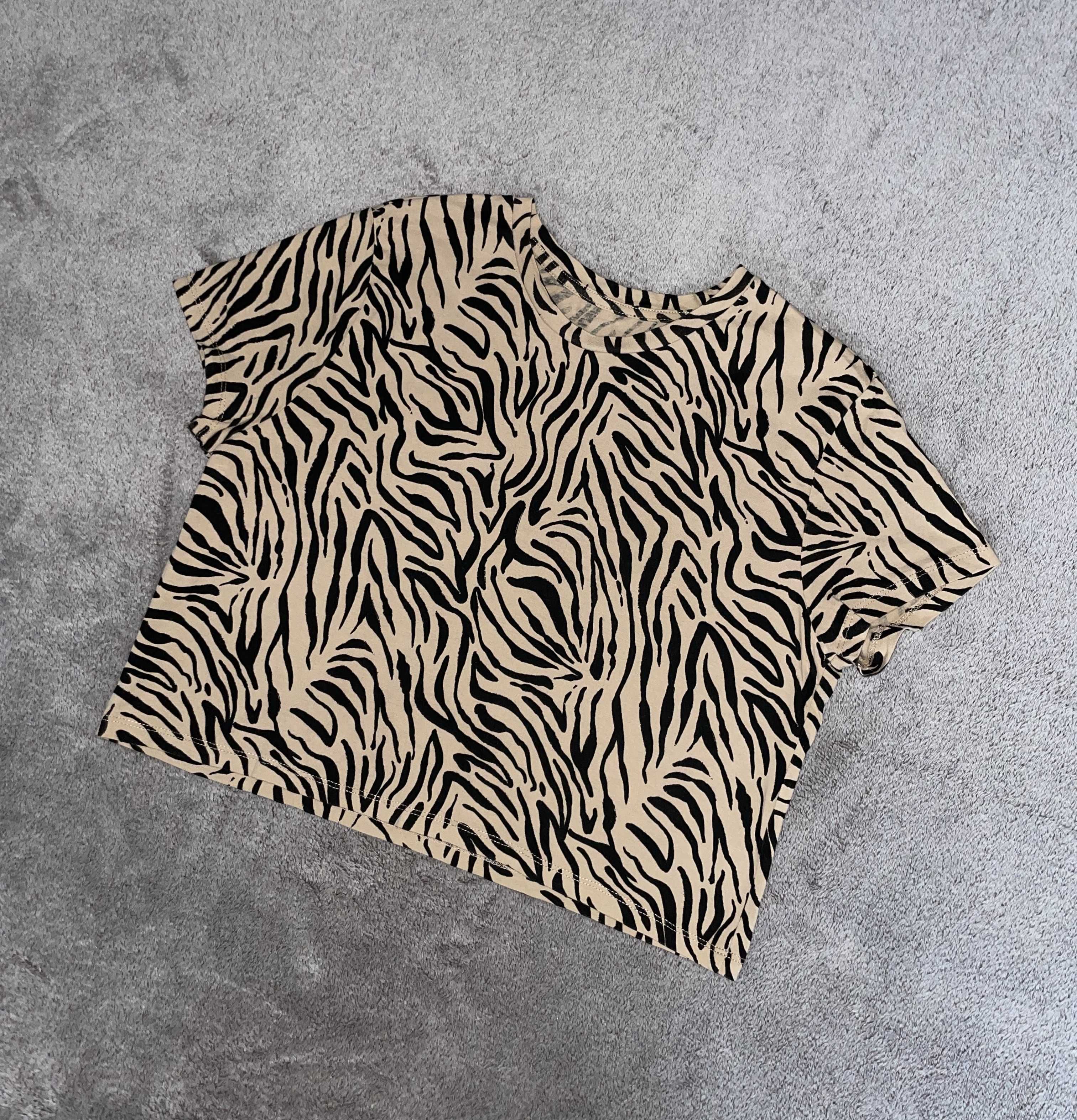 Koszulka bluzka beżowa zebra Stradivarius rozmiar S (36)