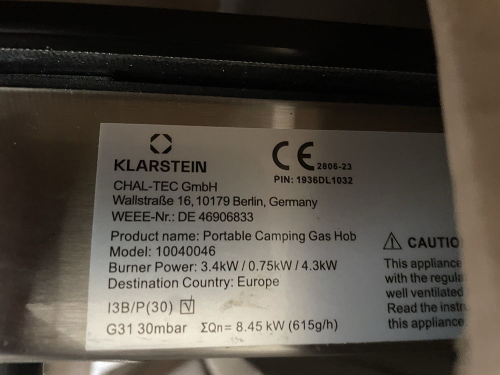 Газовая плита Klarstein Barzona 3 (Германия)