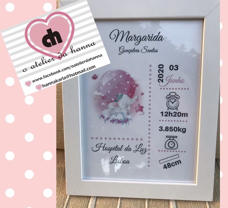 Quadros de nascimento e mealheiros personalizados